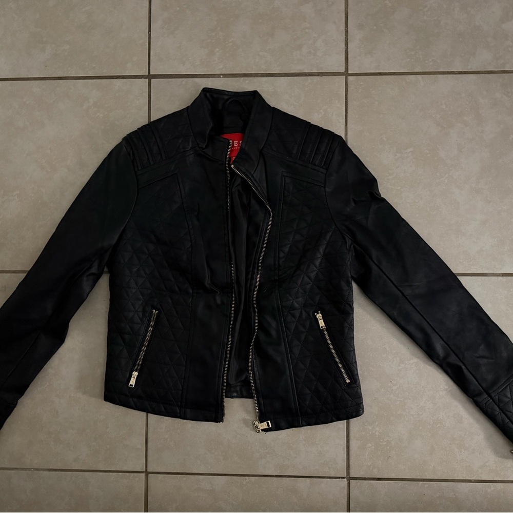 Guess Black Quilted Leather Jacket